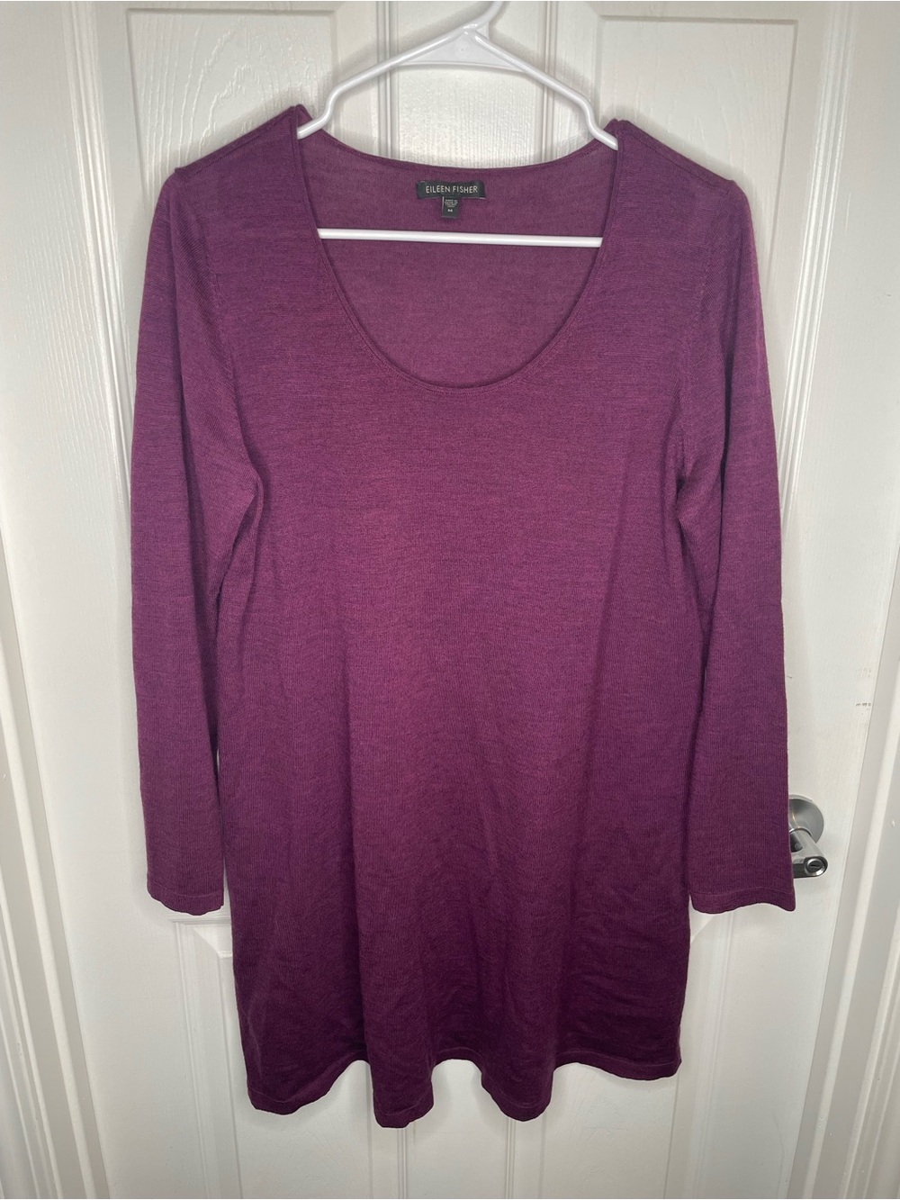 Eileen Fisher 100% Merino Wool Scoop Neck Mini Dress Quiet Luxury in Purple M